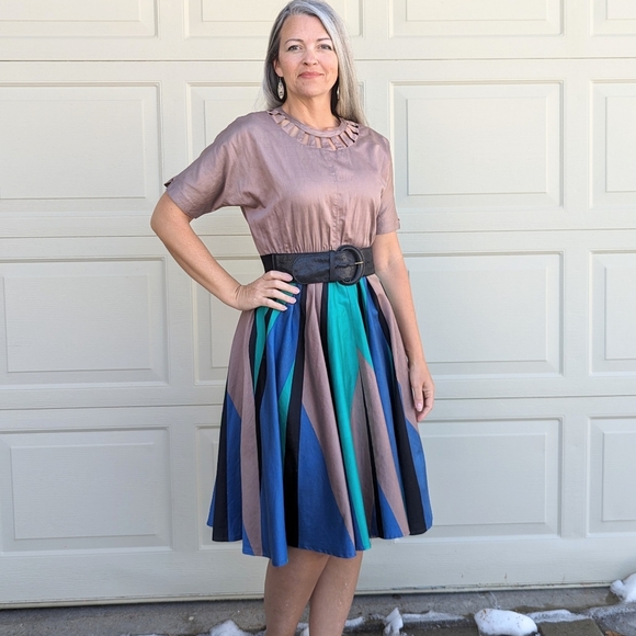 1980's COTTON DRESS full skirt 80's S - Picture 3 of 12